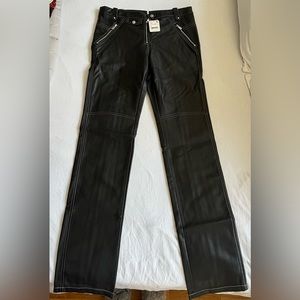 Free People black leather straight leg pants